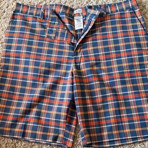 adidas Men's Plaid Shorts - Navy and Orange